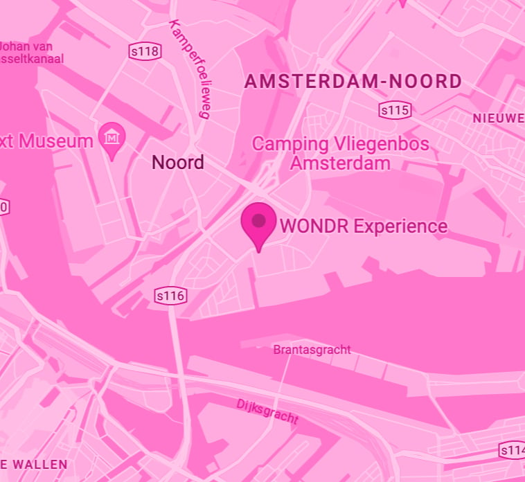 Kaart van Amsterdam met WONDR gemarkeerd